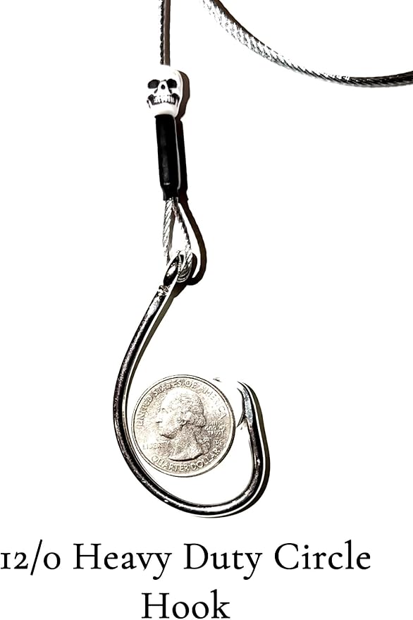 Head Hunter Pro Shark Rig, Bite-Proof Leader with 12/0 Inline Circle Hook, 400lb Swivel, Heavy Duty Shark Rig
