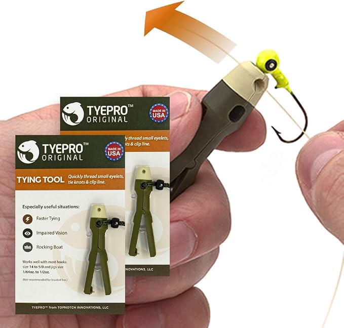 Fishing Knot Tying Tool/Jig Head and Hook Eyelet Grip/Line Threader/Clipper for Shaky Hands and Poor Eyesight. Tackle Box Accessory