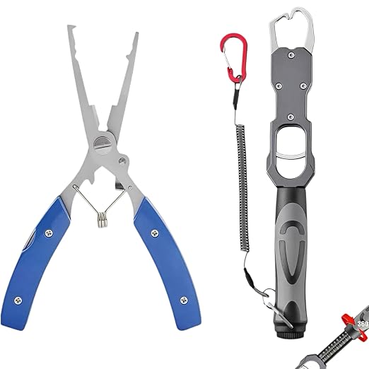 Fish Lip Gripper, Fish Gripper with Scale, Multifunctional Fishing Pliers with Hook Remover and Split Ring Tool, Ideal Fishing Gift for Men