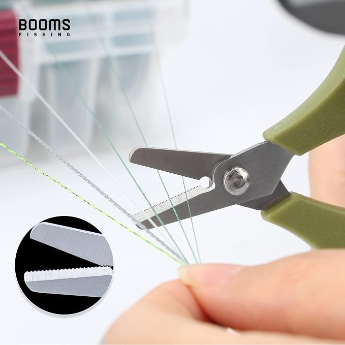 Booms Fishing S01 Fishing Scissors for Braided Line, Fishing Line Cutter Saltwater and Freshwater, Fishing Serrated Shears with Retractor, 3.9" Green