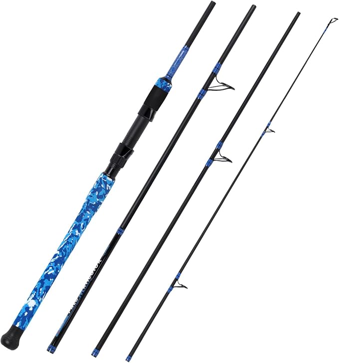 Fiblink Surf Rod,Portable Travel Fishing Rod,Spinning Rod with Blue Camouflage Handle,2Piece/3Piece/4Piece Carbon Fiber Fishing Rod (9ft/10ft/12ft/14ft)