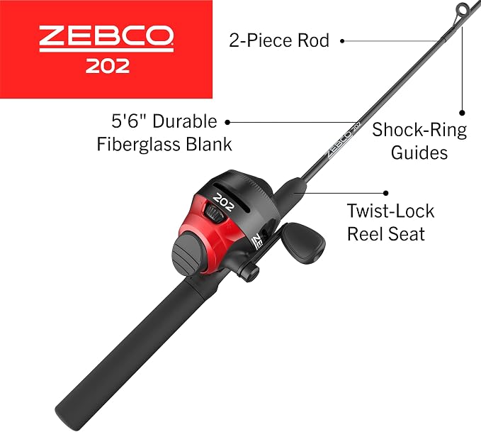 Zebco 202 Spincast Reel and Fishing Rod Combo, Right-Hand Retrieve, Pre-Spooled with 10-Pound Line,