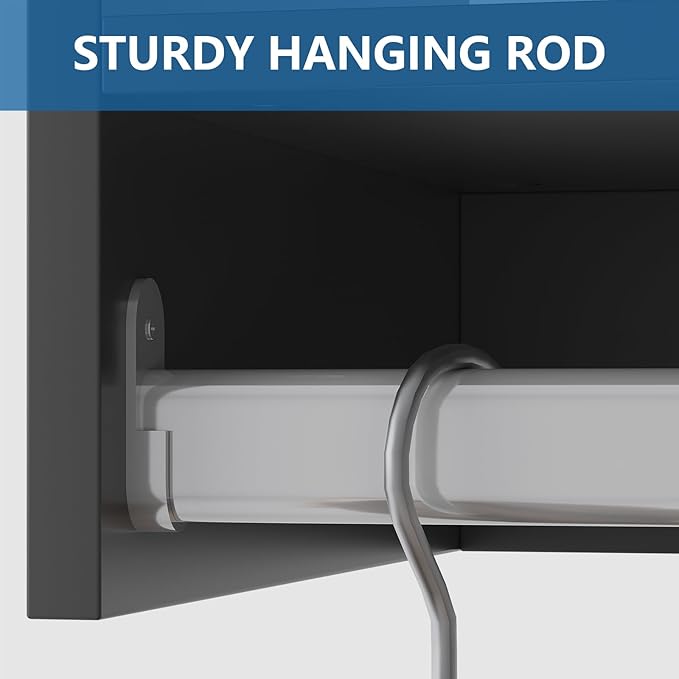Tall Hanging Closet Unit, Modular Closet System, Wood Closet System Organizer with Storage for Walk In Closets, Clothing Rack Wardrobe Closet for Hanging Clothes, Bedroom, Black, 28.5"W