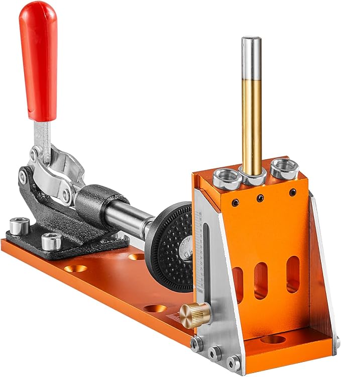 VEVOR Pocket Hole Jig Kit, Adjustable and Easy to Use Pocket Hole Jig System with Step Drills, Wrenches, Drill Stop Rings, Screws and Square Drive Bits, Dual Scale Marks, for DIY Carpentry Projects