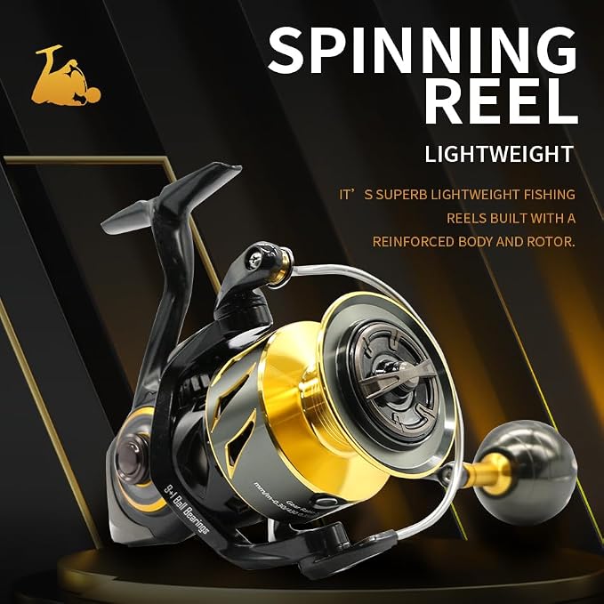 Rooblinos SW Long Shot Jigging Spinning Reel, Full Metal Body,Ultra Smooth,Powerful,Saltwater Big Fishing Reel 4000/6000/8000,9+1 BB, 66LB Max Drag, Lightweight, Inshore Offshore Surf Reel