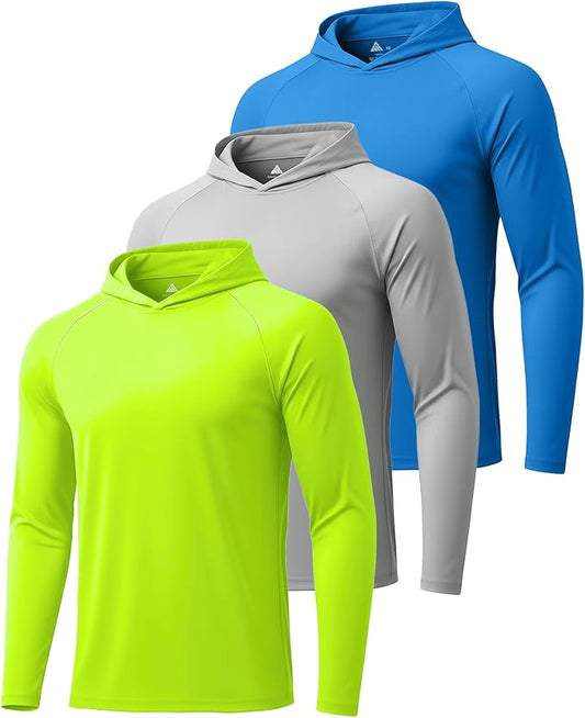 ZITY 3 Pack Men's Sun Protection Hoodie Shirt Fishing Shirts for Men UPF 50+ Long Sleeve Shirt Lightweight Rash Guard