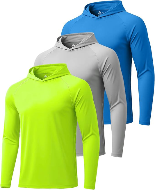 ZITY 3 Pack Men's Sun Protection Hoodie Shirt Fishing Shirts for Men UPF 50+ Long Sleeve Shirt Lightweight Rash Guard