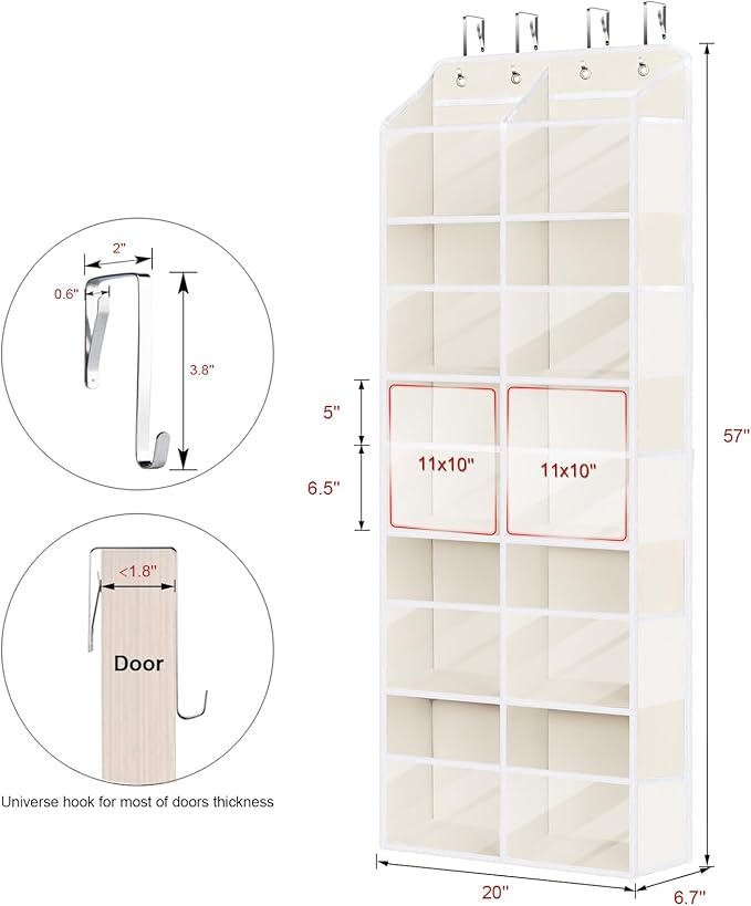 Univivi Over Door Hanging Yarn Storage Organizer, 5 Tiers Hanging Yarn Crochet Organizer with 10 Mesh Side Pockets for Crochet Accessories, Knitting Needles and Yarn Balls, Beige