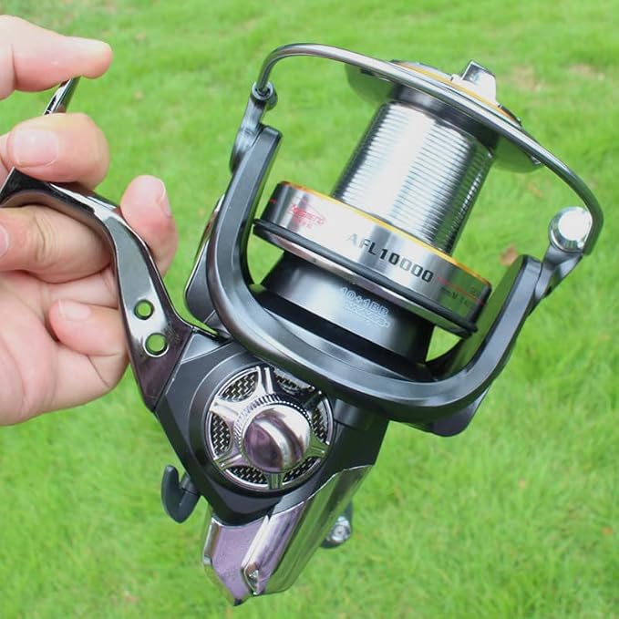 Fishdrops Surf Spinning Reel, Size 10000 12000 Saltwater Fishing Reels, Full Metal Frame 31 LBs Max Drag, 10+1 Stainless BB Ultra Smooth Powerful, High Capacity Long Casting Spinning Reels