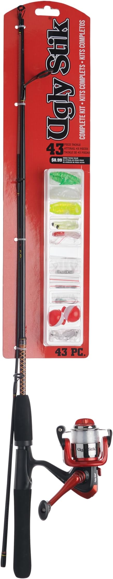 Ugly Stik 5’ Complete Spinning Kit Fishing Rod and Reel Spinning Combo, Ugly Tech Construction with Clear Tip Design, 5’ 2-Piece Rod, Red