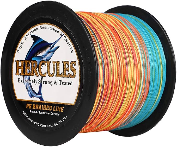 HERCULES Cost-Effective Super Cast 8 Strands Braided Fishing Line 10LB to 300LB Test for Salt-Water,109/328/547/1094 Yards(100M/300M/500M/1000M),Diam.#0.12MM-1.2MM,Hi-Grade Performance,Variety Colors