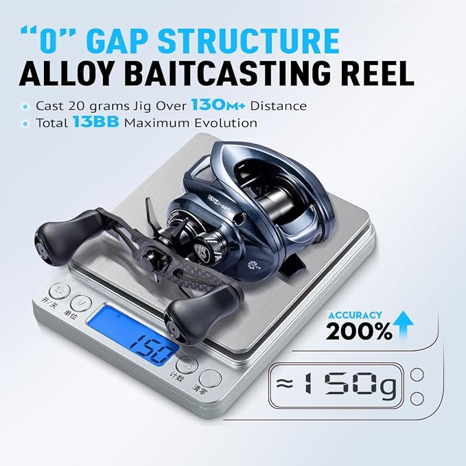 Soloking ASHMOON Baitcasting Reel 12+1BB Alloy Fishing Reel, Ultralight Baitcaster Reel, Super Smooth with 14.9 LB Carbon Fiber Drag,5.4-7.1Gear Ratio, Low Profile for Bass/Sea/Freshwater Fishing