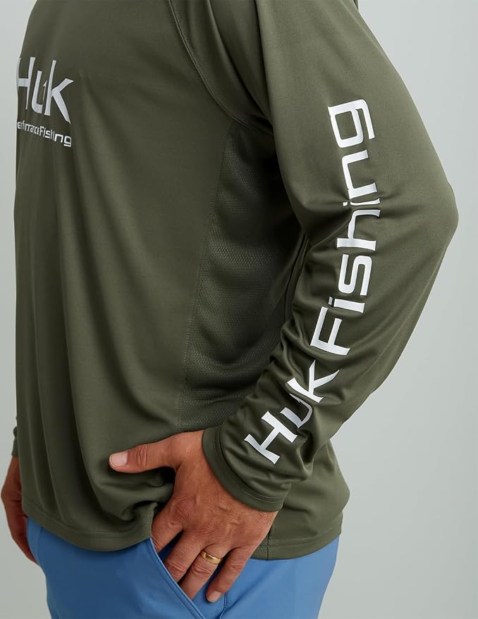 HUK Mens Pursuit Vented Long Sleeve Hoodie, Fishing Shirt with Hood
