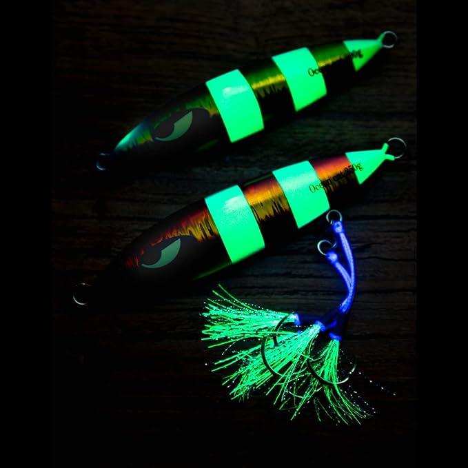 OCEAN CAT Lead Metal Flat Slow Fall Pitch Fishing Jigs Lures Sinking Vertical Jigging Bait with Butterfly Hook for Saltwater Fishing