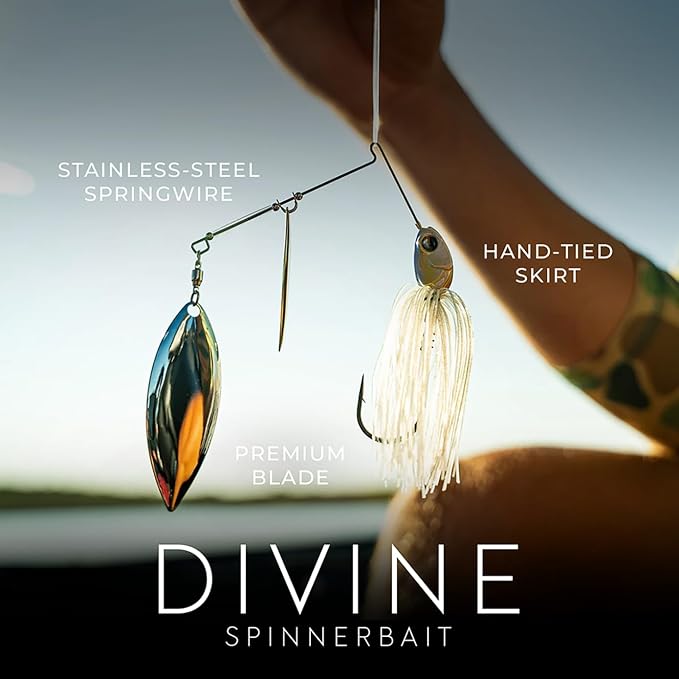 6th Sense – Divine Spinnerbait – Bass Fishing – Stainless Steel Spring Wire – Screw Lock Keeper – Hand-Tied Skirt