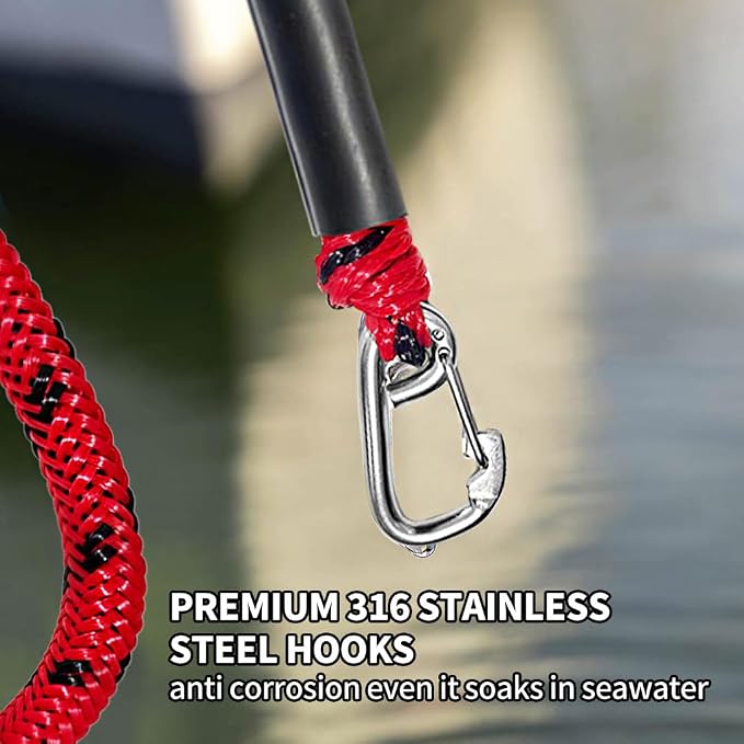 Bungee Boat Dock Line, Boat Rope with Double 316 Stainless Steel Clips Accessories for Bass Boat, Kayak, Pontoon, Watercraft, Waverunner, SeaDoo, Canoe,2Packs,4-6FT,Red&Black