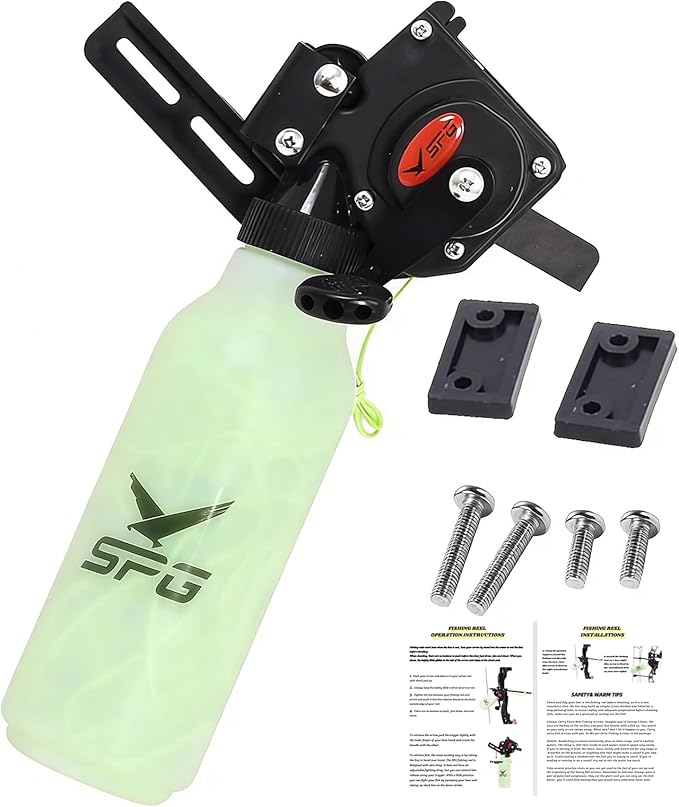 Bottle Style Bowfishing Reel for Recurve & Compound Bow, Zero-Drag One-Handed Operation Fishing Reel Kits with 40M 100 Lbs Dacron Line Complete Set with Mounting Screws