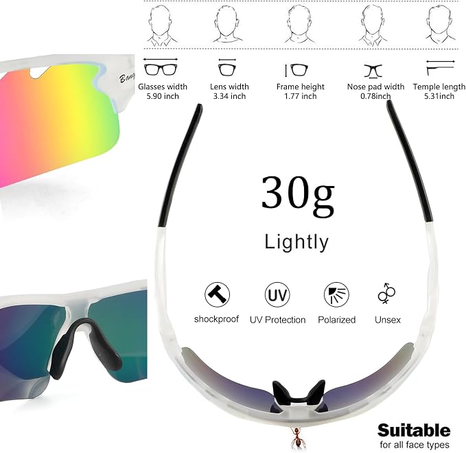 BangLong Polarized Cycling Sunglasses for Men Women, 26g Sports Sunglasses with 5 Lenses for Running Fishing Baseball Driving