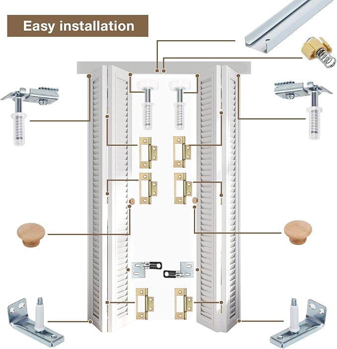 Bifold Door Hardware Kit, 48-Inch Bi-fold Closet Door Track Kit Bifold Closet Door Hardware Kit Folding Door Hardware Repair Replacement Tool Kit