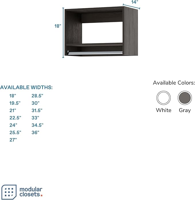 Tall Hanging Closet Unit - Modular Closet System for Hanging - Corner Closet System - Closet Organizers and Storage Shelves (Grey, 36 inches Wide) Closet Shelves