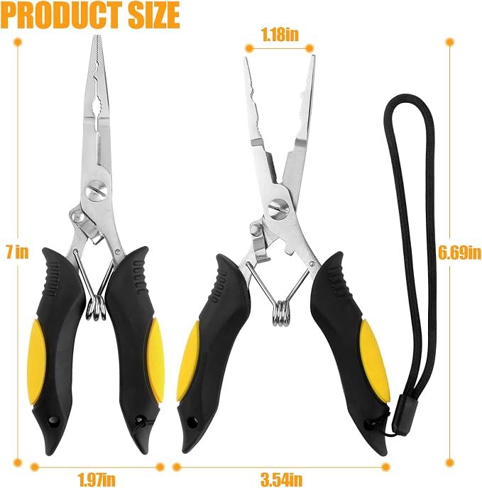 Hikary Long Nose Fishing Pliers,Ice Fishing Gear,Stainless Steel Hook Remover Braid Cutter Rustproof Fishing Multi-Tools Fishing Gripper for Freshwater Saltwater