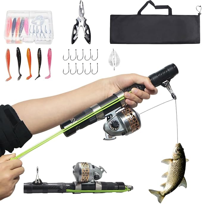 SUFFUSE Fishing Catapult Rod, Portable Carbon Fiber Fishing Poles and Reels Combo for Projecting Lures, Compact Freshwater and Saltwater Fishing Gear for Anglers Traveling