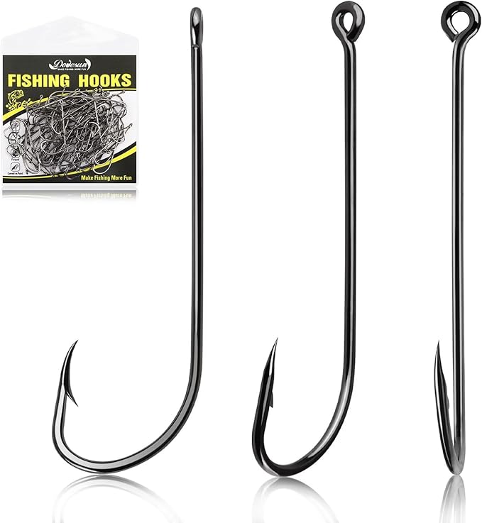 Dovesun Fishing Hooks Freshwater Aberdeen Fishing Hooks 100Pcs Long Shank High-Carbon Steel Worm Hooks Small Bass Trout Crappie 12# 10# 8# 6# 4# 2# 1# 1/0 2/0