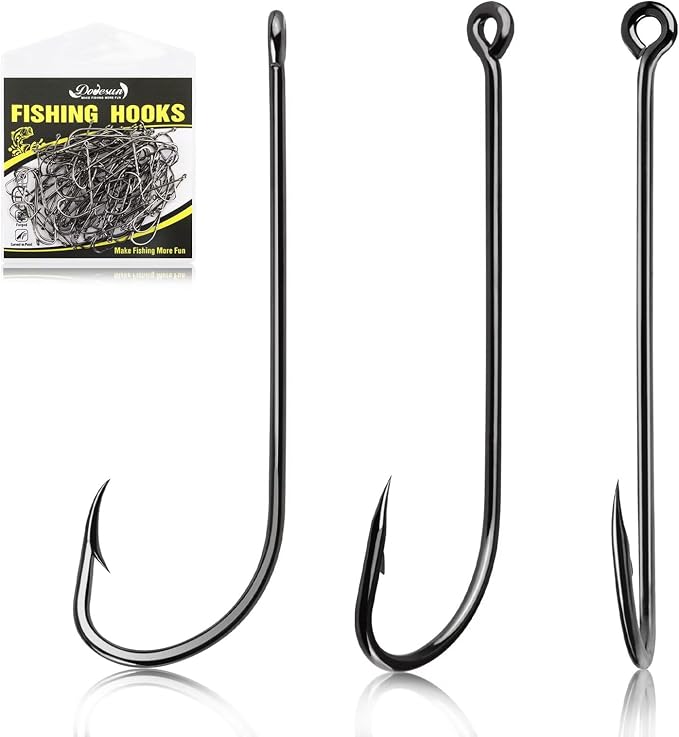 Dovesun Fishing Hooks Freshwater Aberdeen Fishing Hooks 100Pcs Long Shank High-Carbon Steel Worm Hooks Small Bass Trout Crappie 12# 10# 8# 6# 4# 2# 1# 1/0 2/0