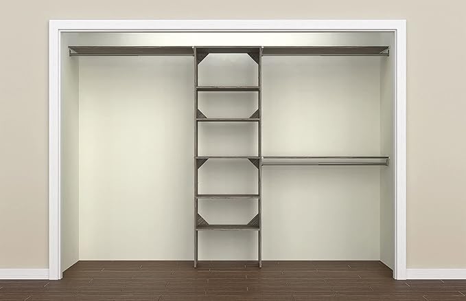 ClosetMaid SuiteSymphony Wood Closet Organizer Kit with Tower, 3 Hang Rods, Top Shelves, Adjustable, Fits Spaces 6 - 10 ft. Wide, Graphite Grey