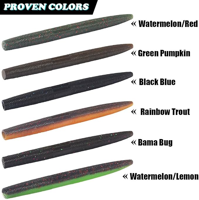 Wacky Worms Soft Plastic for Bass Fishing Lures–100 Pack 4" & 5" Stick Baits Wacky, Texas, Neko & Drop Shot Rigs–Bulk Soft Lure