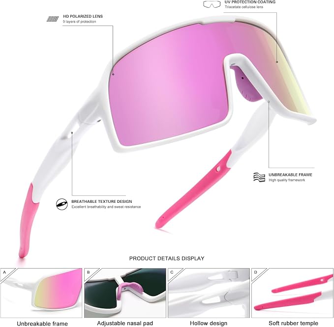 SEKKAF Polarized Sports Sunglasses for Men and Women Cycling Glasses UV Protection Goggles for Mountain Bike Running Fishing