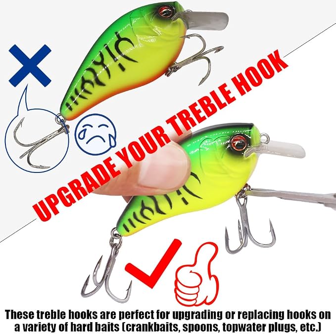 Fishing-Treble-Hooks-5X-Extra-Strong-Heavy-Duty Ultra Anti-Rust Bulk Hooks for Saltwater and Freshwater Fishing Sizes 5/0 to #8