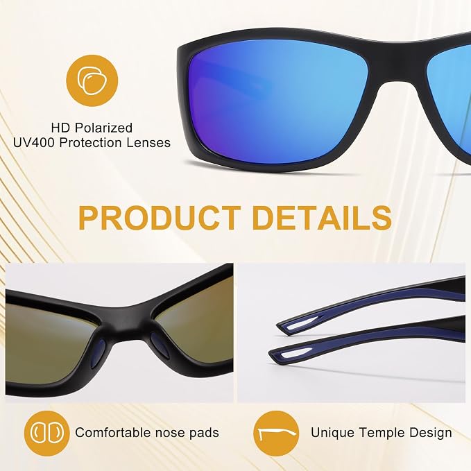 Polarized Sports Sunglasses for Men Women UV400 Protection Glasses Wrap Around Goggles for Driving Fishing Cycling