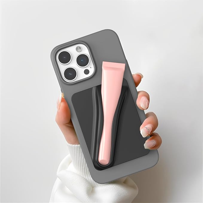 DOB SECHS 2PCS Silicone Lip Holder for Cell Phone Lipstick Lip Glaze Phone Case Adhesive Back Stick On Holder for iPhone and Android Phones, Grey+Black