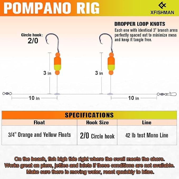 Pompano-Rigs-for-Surf-Fishing-Saltwater-Gear with Double Circle & Wide Gap Hook-6-Pack Surf Fishing Tackle