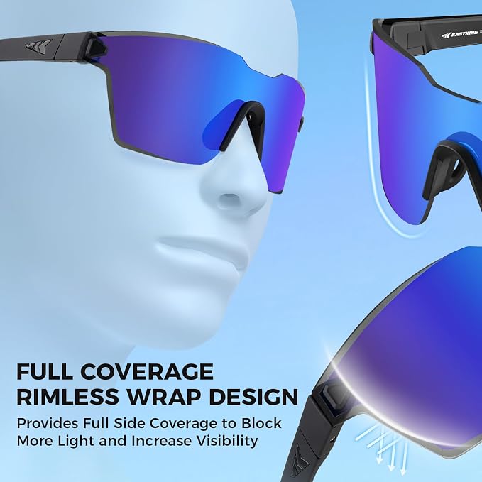 KastKing Tarkio Polarized Fishing Sunglasses, Large Single PC Lenses, Rimless Wrap Design, UV400 Protection Sports Sunglasses