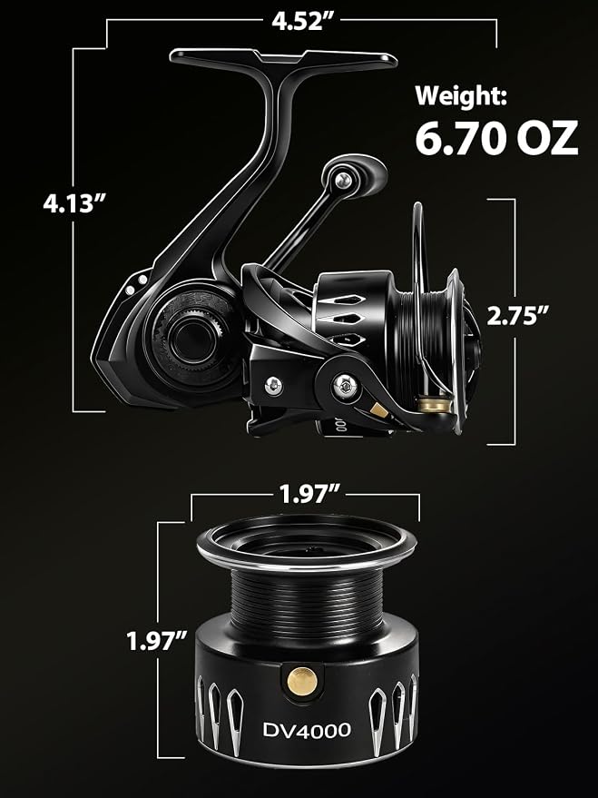Jenseits Lightweight Spinning Fishing Reel, Sealed Carbon Fiber Up to 20 LB Max Drag, 5+1/6+1BB for Freshwater, 5.2:1 Gear Ratio,CNC Aluminum Spool,1000 Perfect for Ice Fishing, 2000-5000 Series