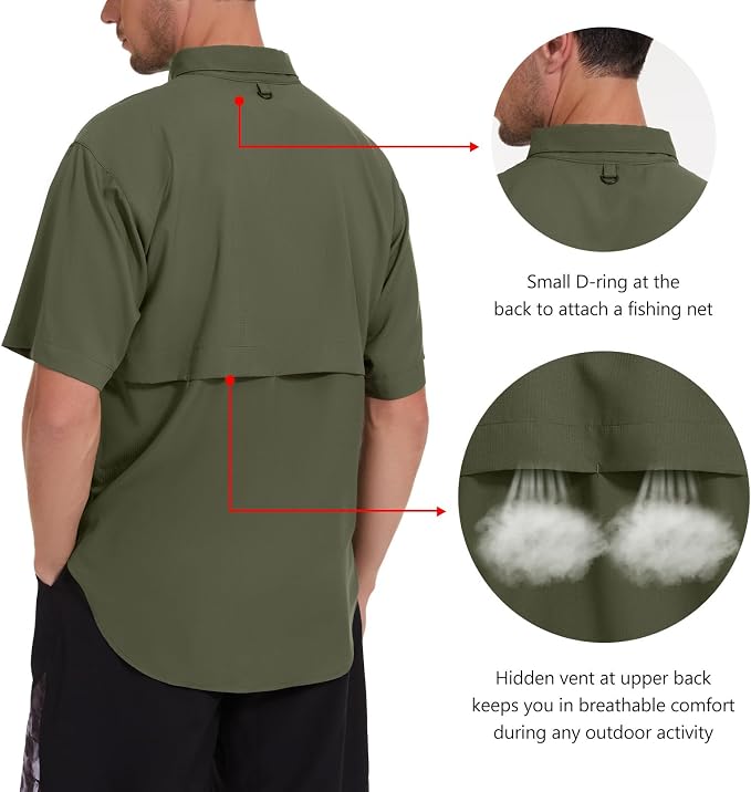 Bassdash UPF 50 Men’s Fishing Dress Shirt Button Down Woven Short Sleeve Outdoor