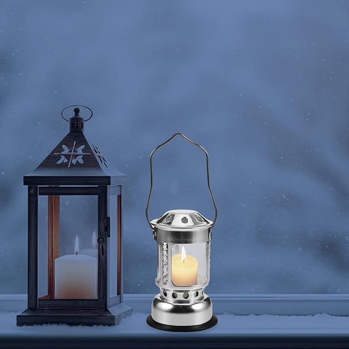 KOMBIUDA Outdoor Silver Candle Lantern with Base Portable Aluminium Alloy Night Fishing Lamp Windproof Camping Light for Emergency Use for Outdoor Activities