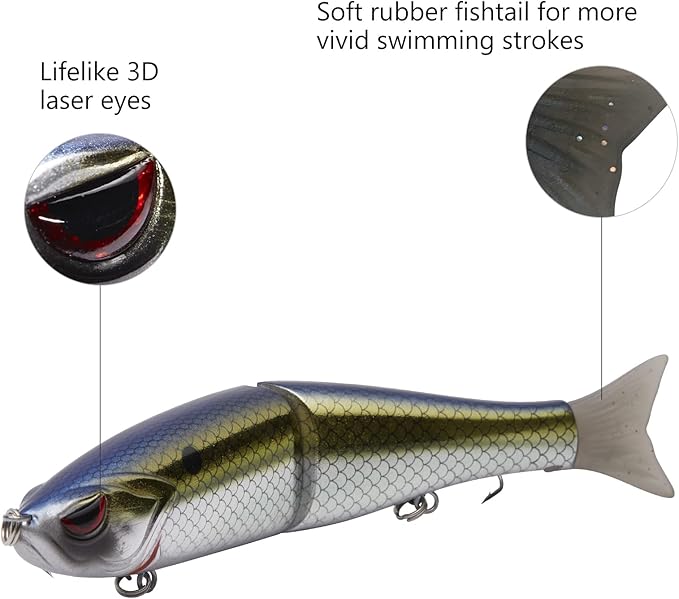 Bassdash SwimShad Glide Baits Jointed Swimbait Bass Pike Salmon Trout Muskie Fishing Lure,3-Pack