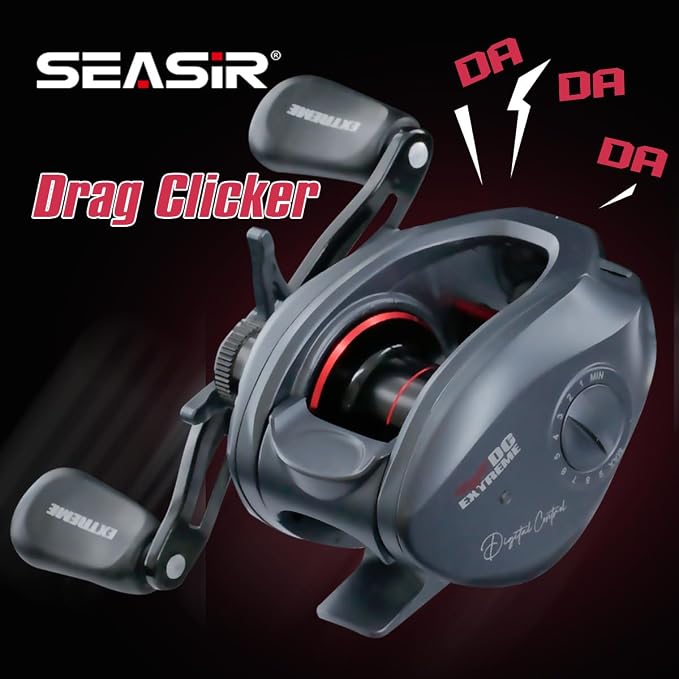 SEASIR Extreme DC Baitcaster Reel, 5.7oz Ultralight Baitcasting Reel, Digital Control Fishing Reel, Max Drag 13LB, 7.0:1, 5+1 BB, Freshwater Saltwater, Drag Clicker, Carbon Fiber Washer, Grey