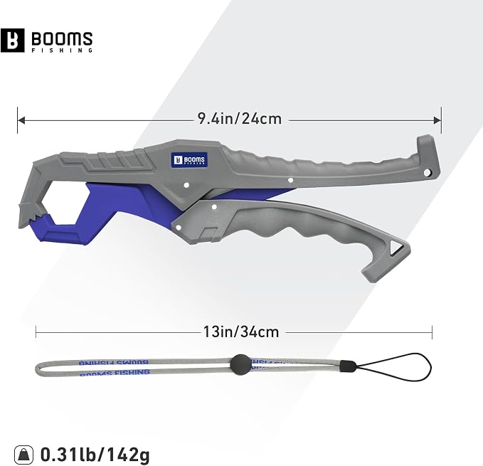 Booms Fishing G05 Lip Gripper Saltwater, 9.4" Plastic Catfish Grippers Pliers, Grabber Tool With Lanyard, Grips for Kayak Fishing Accessories, Great Holder for Caught Fish