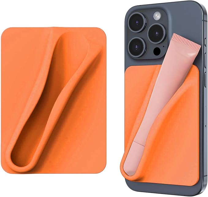 DOB SECHS Silicone Lip Holder for Cell Phone Lipstick Lip Glaze Phone Case Adhesive Back Stick On Holder for iPhone and Android Smartphone, Dark Orange