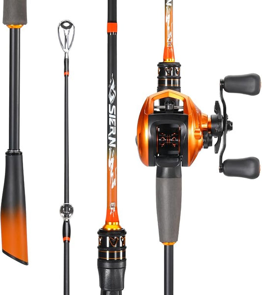 Sougayilang Baitcaster Combo – IM6 Graphite 2-Piece Rod, M/MH Power, Stainless Steel Guides, 6.3:1 Gear Ratio, 18LB Drag for Bass, Walleye, Catfish Travel Combo
