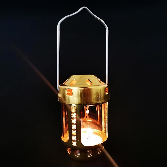Portable Candle Lantern, Night Fishing Hanging Camping Aluminium Alloy Candle Lamp for Indoor Outdoor Paritie Weddings Vintage Style Hanging Lantern (2PCS Gold)