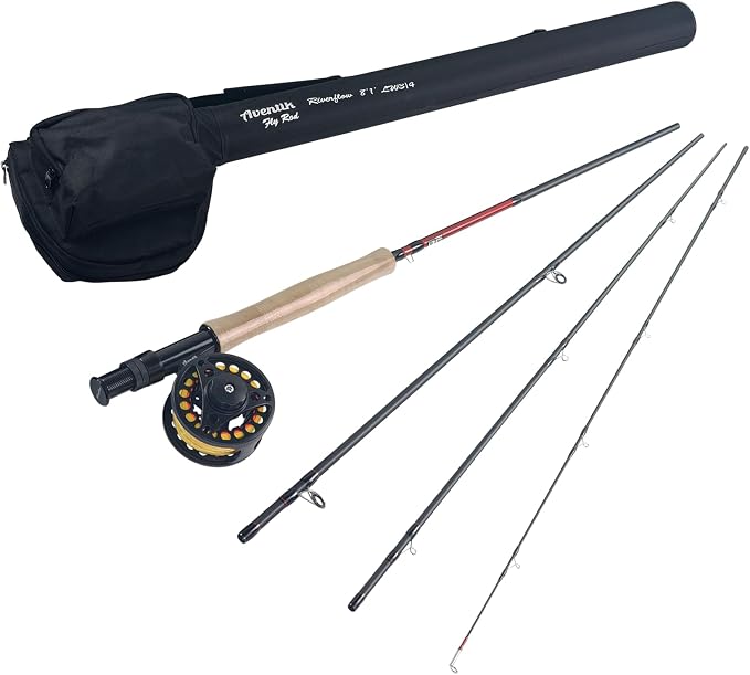 Aventik Riverflow Fly Fishing Kit: 3/4-Piece Graphite Rod & Pre-Loaded SADC Aluminum Reel Combo, 0wt-6wt Starter Set, Travel Fly Rod Tube Included
