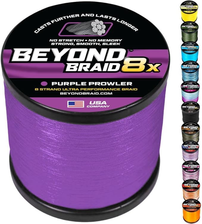 Beyond Braid Braided Fishing Line -Super Strong - Abrasion Resistant - No Stretch -Blue Camo, Moss Camo, White, Green, Pink, Blue, 4 Strand 8 Strand