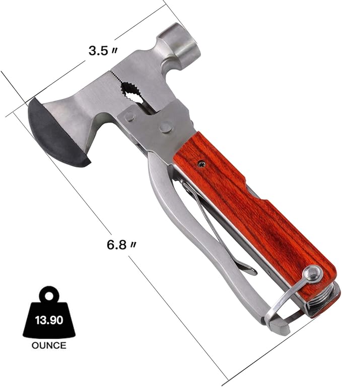 18-in-1 Multitool Camping Axe Hammer, Multi Tool with Plier, Knife, Bottle Opener, Survival Gear for Outdoor Hunting Hiking, Emergency Escape Tool, Fathers Day Gift for Men Dad Husband Boyfriend