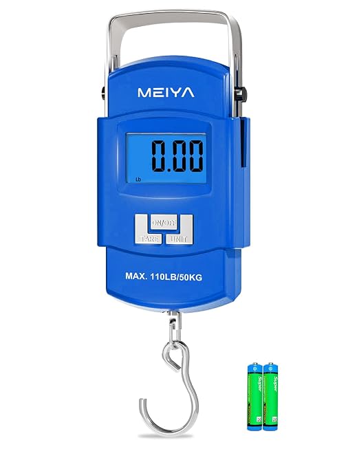 MEIYA Fish Scale 110lb Portable Luggage Scale Travel Digital Hanging Scale with Hook, Fishing Gifts for Men, Weighing Tool for Suitcases & Fish, Includes 2 AAA Batteries, Backlit LCD Display (Blue)