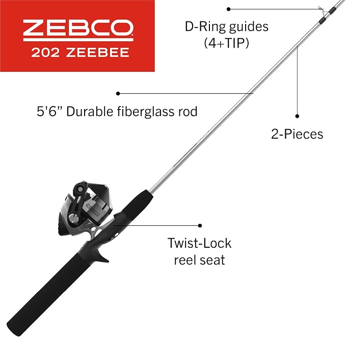 Zebco 202 Zeebee Spincast Reel and Fishing Rod Combo, Size 30 Reel, 29-Piece Eagle Claw Tackle Kit